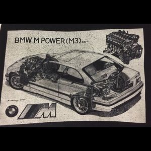 Bmw - T shirt M3 car & Engine blueprint S52